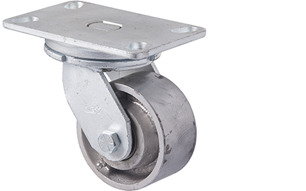 450kg Rated Industrial Cast Iron Castor - 102mm - Plate Swivel - Ball Bearing