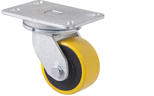 600kg Rated Industrial Cast Iron Castor - Polyurethane on Cast Iron Wheel - 102mm - Plate Swivel - Ball Bearing