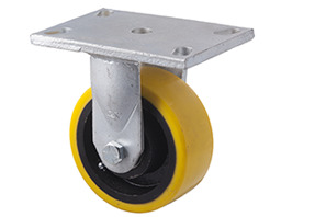 800kg Rated Industrial Cast Iron Castor - Polyurethane on Cast Iron Wheel - 127mm - Plate Fixed - Ball Bearing
