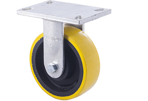 1000kg Rated Industrial Cast Iron Castor - Polyurethane on Cast Iron Wheel - 152mm - Plate Fixed - Ball Bearing