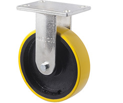 1000kg Rated Industrial Cast Iron Castor - Polyurethane on Cast Iron Wheel - 203mm - Plate Fixed - Ball Bearing