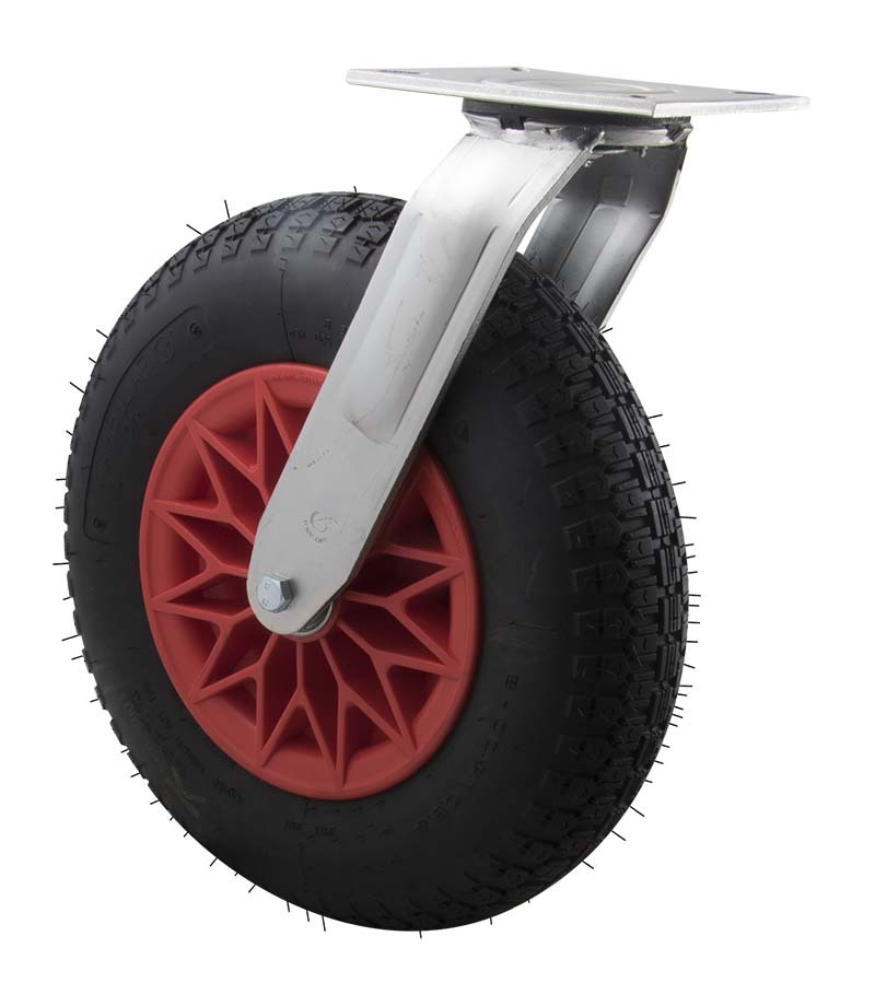 200kg Rated Industrial Castor - 400mm - Plastic Centred Rubber Tube Wheel - Plate Swivel - NA