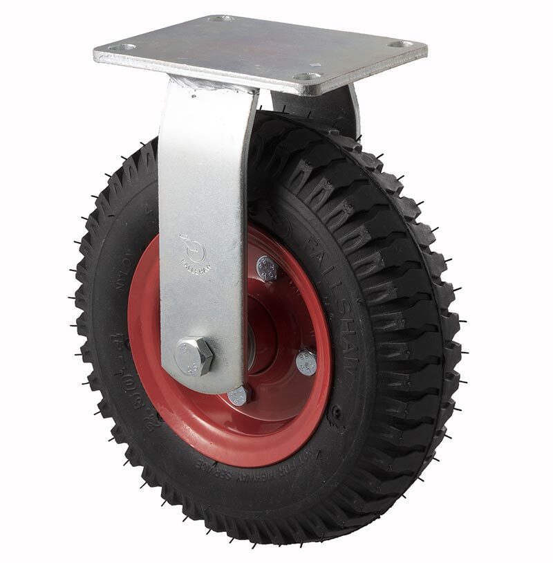 120kg Rated Industrial  Castor - 400mm - Semi Pneumatic Wheel - Plate Fixed - NA