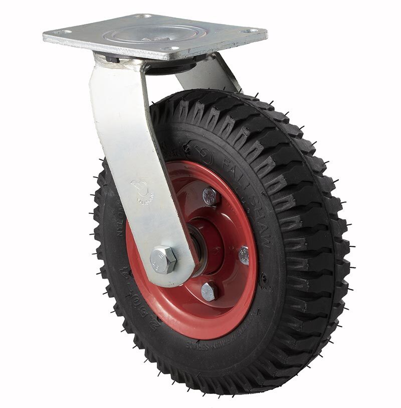 75kg Rated Industrial Polyrethane Tyres - 220mm - Semi Pneumatic Wheel - Plate Swivel - NA