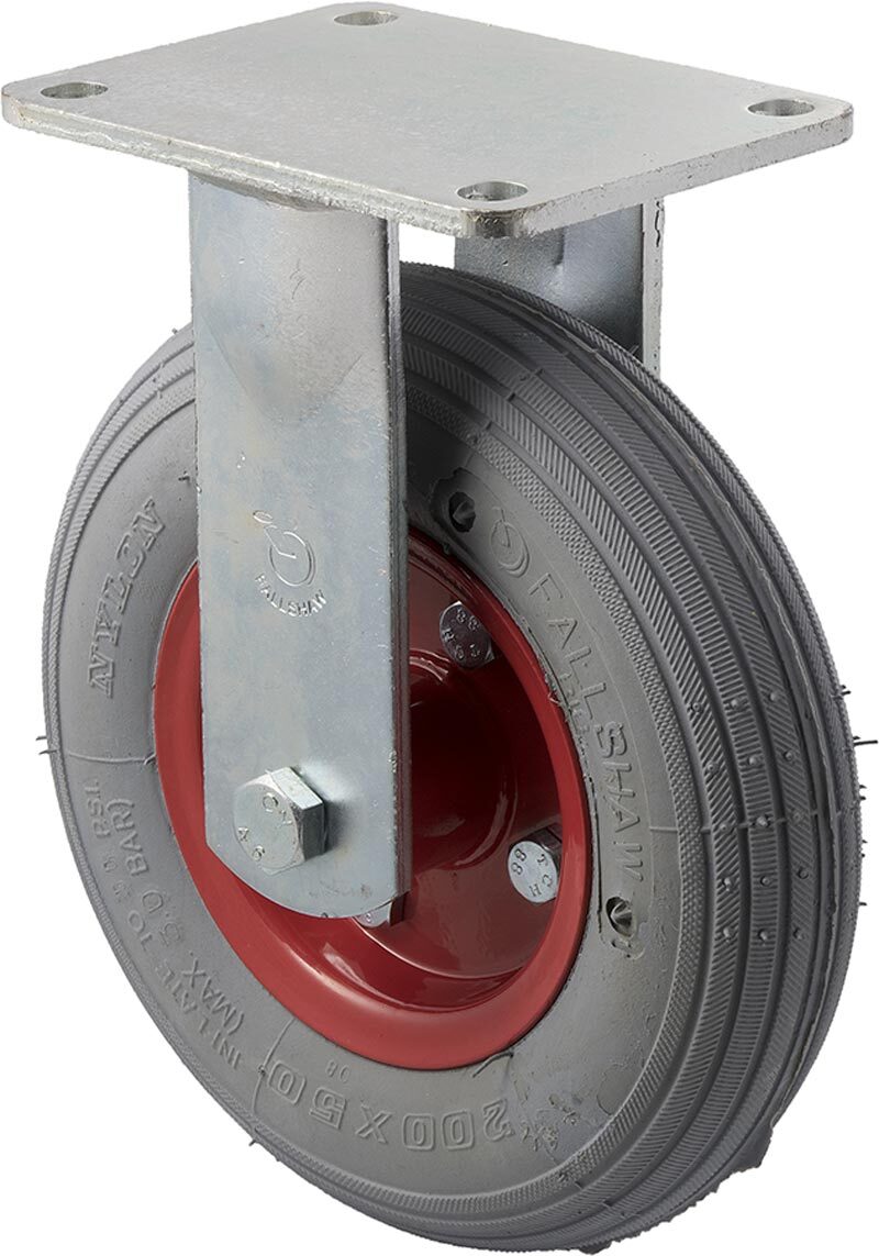 50kg Rated Industrial  Castors - 200mm - Semi Pneumatic Wheel - Plate Fixed - ISO