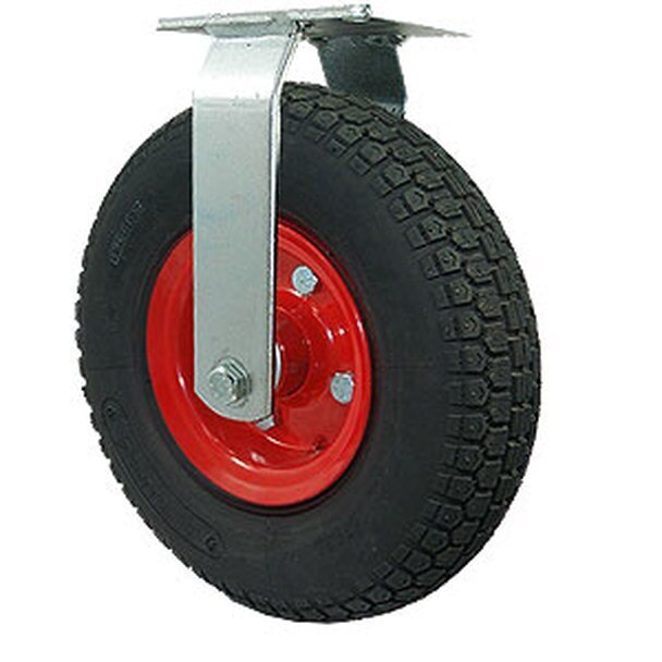 220kg Rated Industrial Castor - 400mm - Steel Centred Rubber Tube Wheel - Plate Fixed - NA