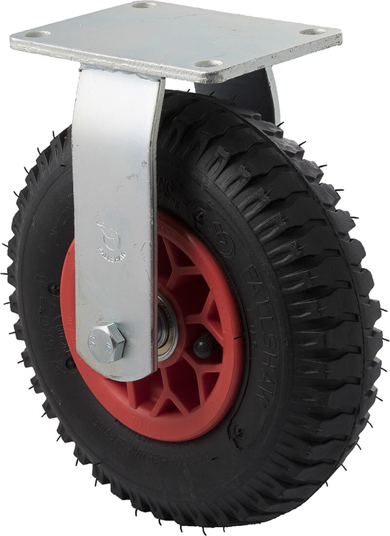 140kg Rated Industrial Castor - 265mm - Plastic Centred Rubber Tube Wheel - Plate Fixed - ISO