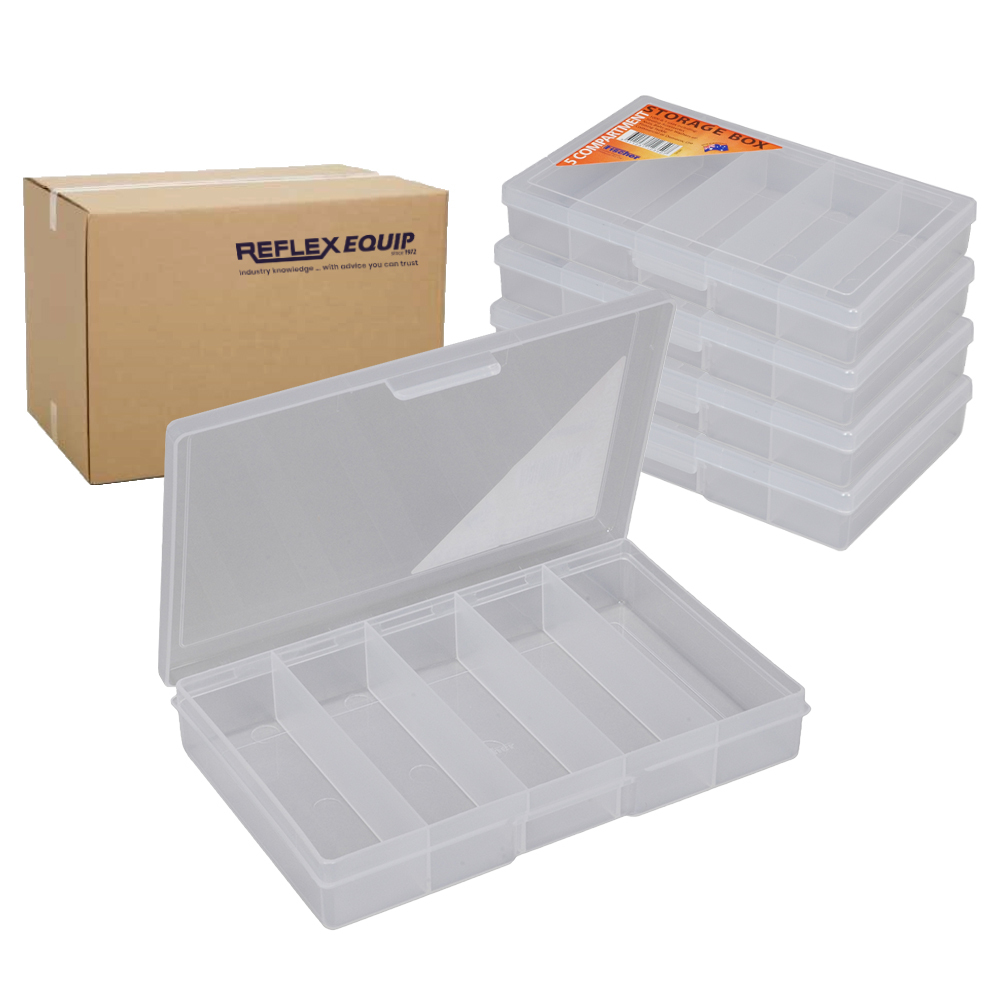 12 X Fischer Clear Plastic Storage Box - 5 Compartments - 188 x 118 x 31mm