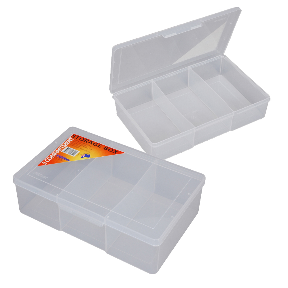 Fischer Clear Plastic Storage Box - 3 Compartments - 310 x 200 x 80mm