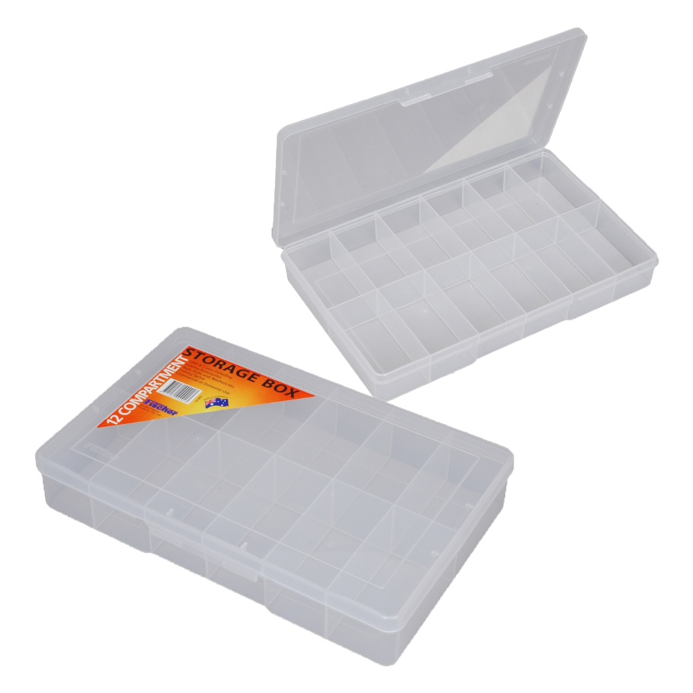 Fischer Clear Plastic Storage Box - 12 Compartments - 310 x 200 x 48mm