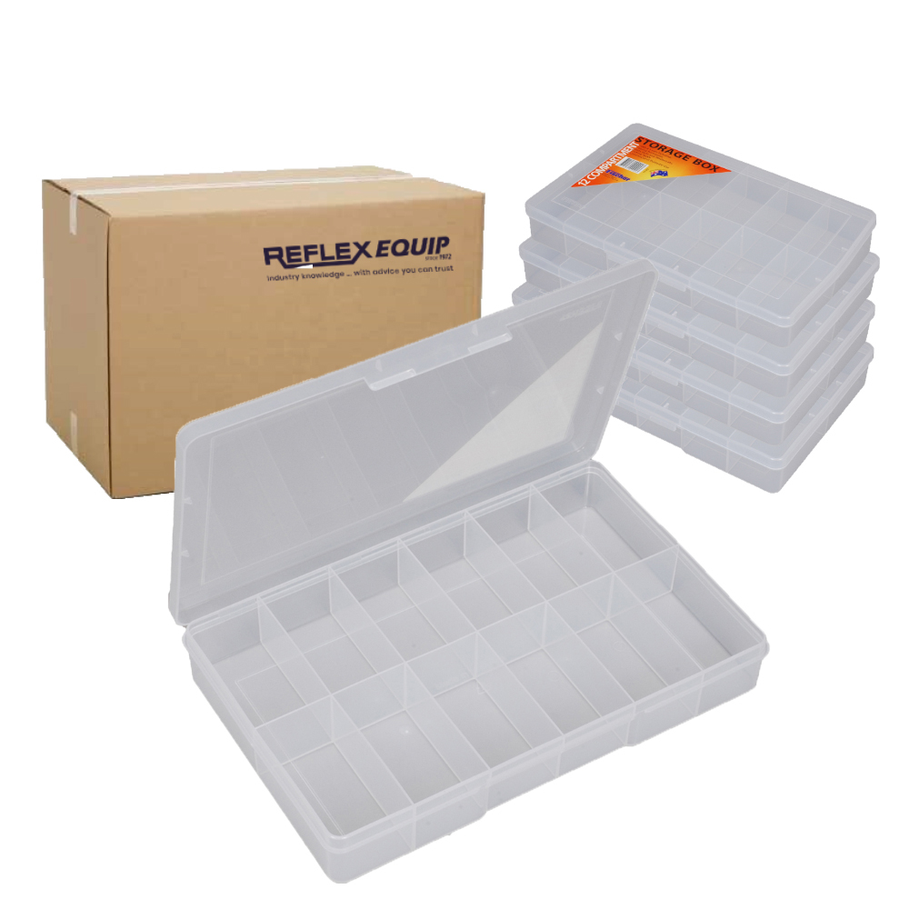 10 X Fischer Clear Plastic Storage Box - 12 Compartments - 310 x 200 x 48mm