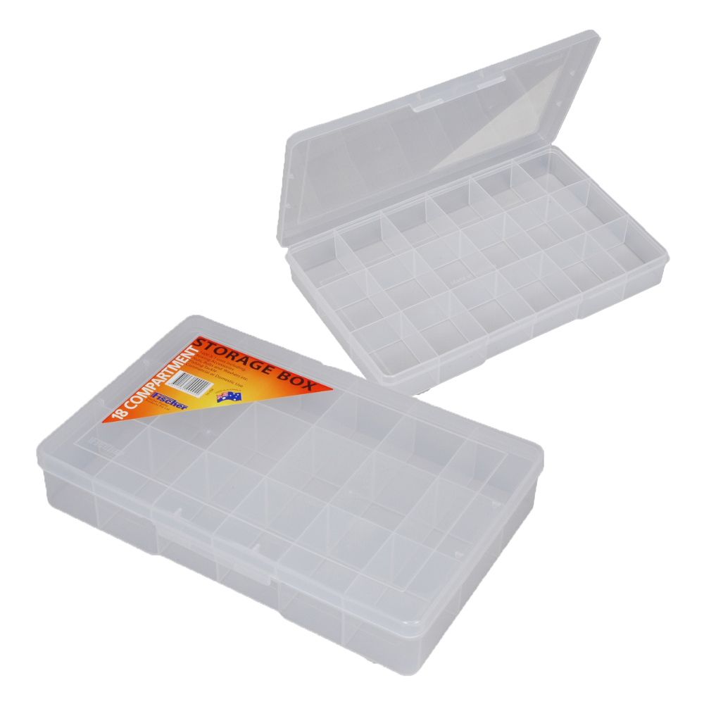 Fischer Clear Plastic Storage Box - 18 Compartments - 310 x 200 x 48mm
