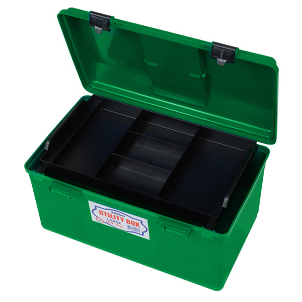 Fischer Small Plastic Utility Tool Box - 465 x 300 x 180mm - 1 Tray - Green
