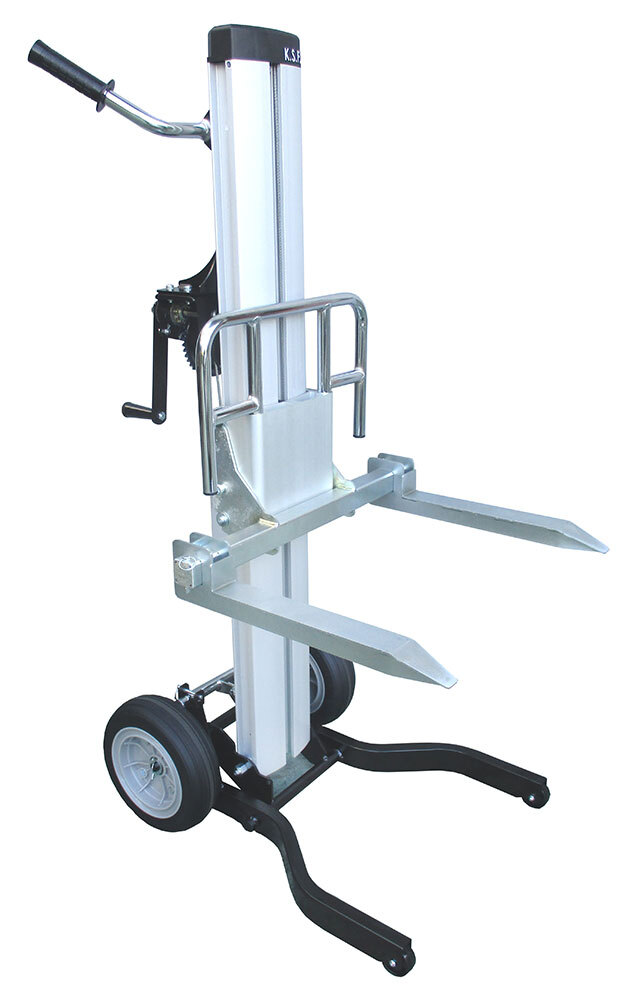 150kg Rated Winch Operated Stacker - Fork model- Max Height 1057 mm -Folding Handle