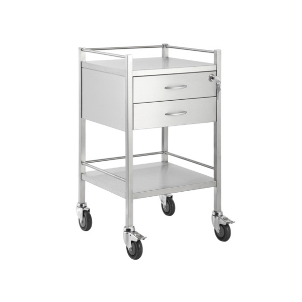Stainless Trolley 2 Drawer - 500 x 500 x 900(H)mm with lock on TOP drawer