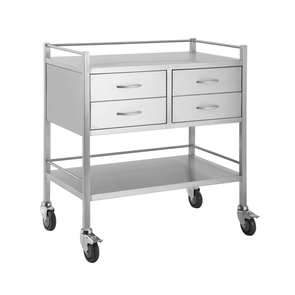 Stainless Trolley with rails - 4 Drawer 2 OVER 2 - 800 x 500 x 900(H)mm 