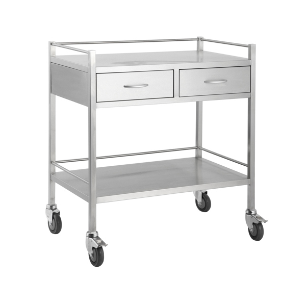 Stainless Trolley with rails - 2 Drawer SIDE BY SIDE - 800 x 500 x 900(H)mm 