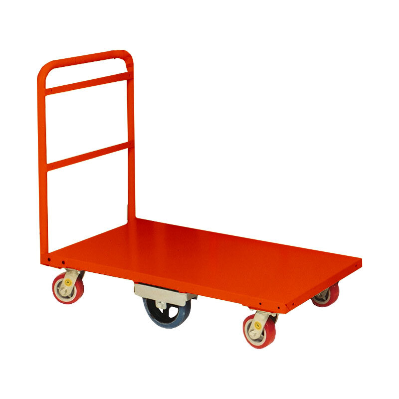 450kg Rated Steel Heavy Duty Platform Trolley - 1 Handle 6 Wheel - 810 x 510 x 995mm - Orange 