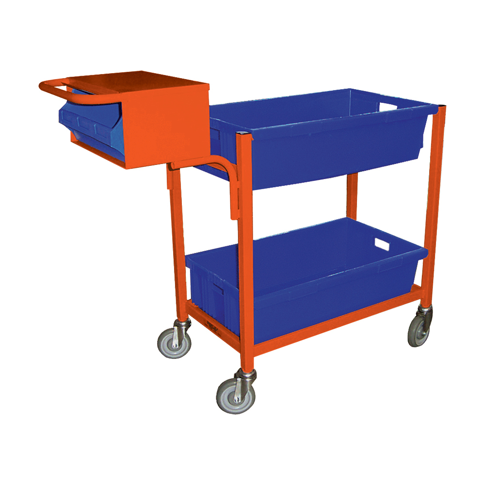 2 Tier Order Picking Trolley - Writing Top & Console - Orange (Bins not included) 