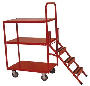 200kg Rated 3 Tier Platform Order Picking Trolley -With Folding Ladder - 3 Step - 810 x 510mm 