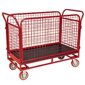 450kg Rated Heavy Duty Steel Platform Trolley With Mesh - 4 Wheel 1200 x 600mm - Poly Deck 