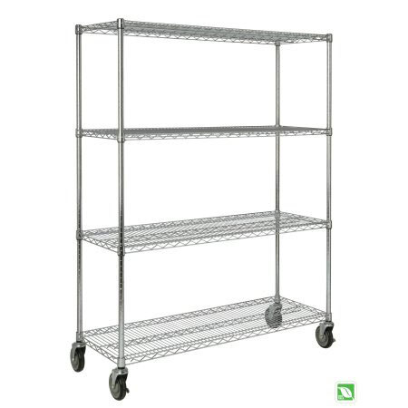 4 Tier Rack Cart Trolley - Chrome - 1270 x 457 x 1706 mm to suit Ingredient Bins