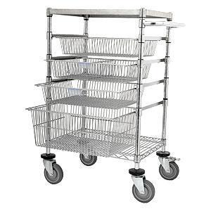 Hospital Mobile Storage - Chrome Wire - Sliding Basket Trolley