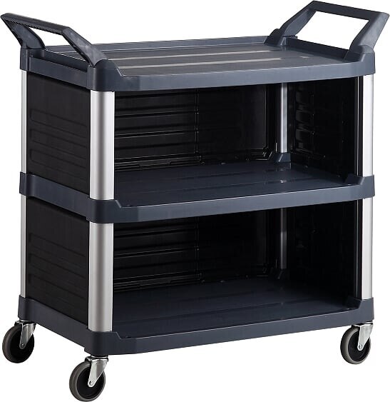 135kg Rated 3 Tier Utility Cart with 3 Enclosed Sides - Black