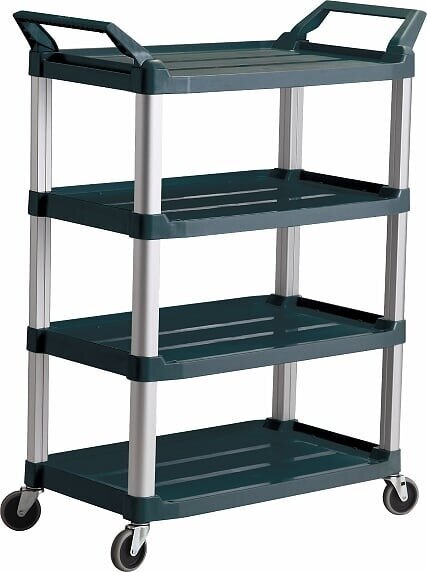 135kg Rated 4 Tier Service Utility Trolley Cart - Black