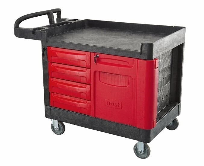 340kg Rated Heavy Duty Mobile Work Truck Workstation Tool Storage -Four Drawers - Black And Red