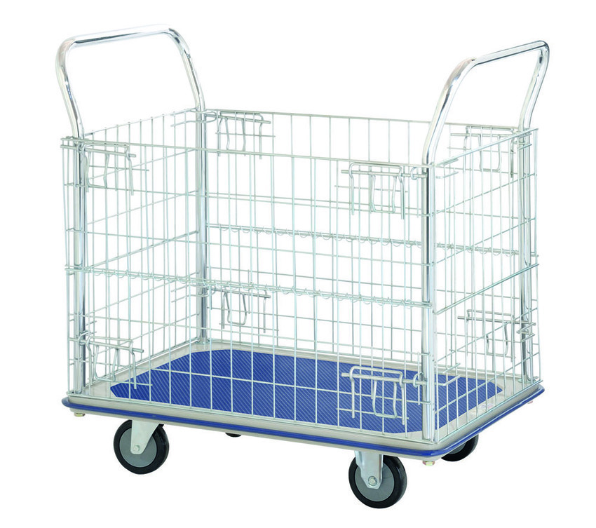 370kg Rated Platform Trolley With Mesh Sides - Vinyl Top - 970 x 615mm - Chrome