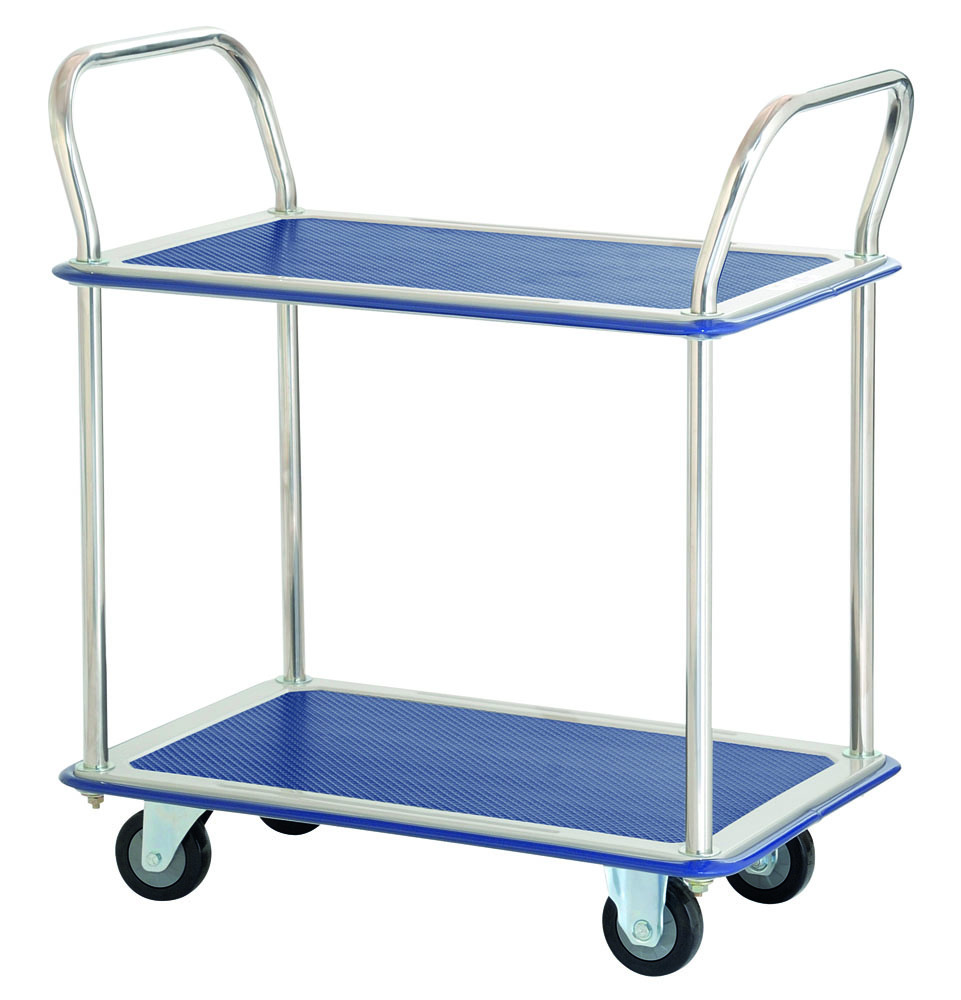 370kg Rated 2 Tier Platform Trolley With Vinyl Top - 965 x 615mm - Chrome
