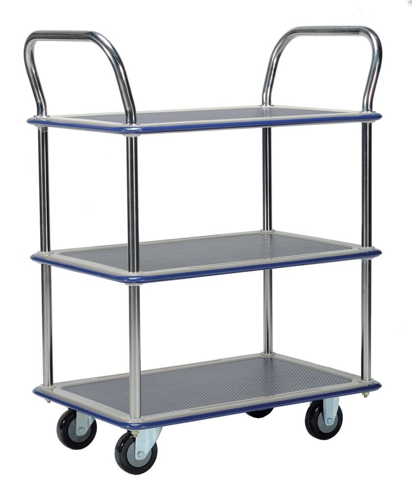 370kg Rated 3 Tier Trolley - Vinyl Top - 965 x 615mm - Chrome