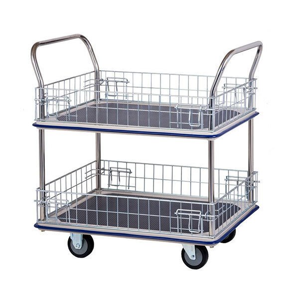 220kg Rated 2 Tier Trolley With Mesh Surround - Vinyl Top - 820 x 480mm - Chrome
