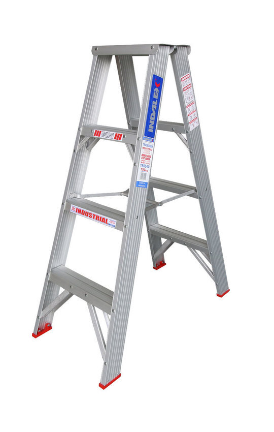 Indalex 4 Steps Trade Aluminium Double Sided Step Ladder - 1.2m - 150kg Rated