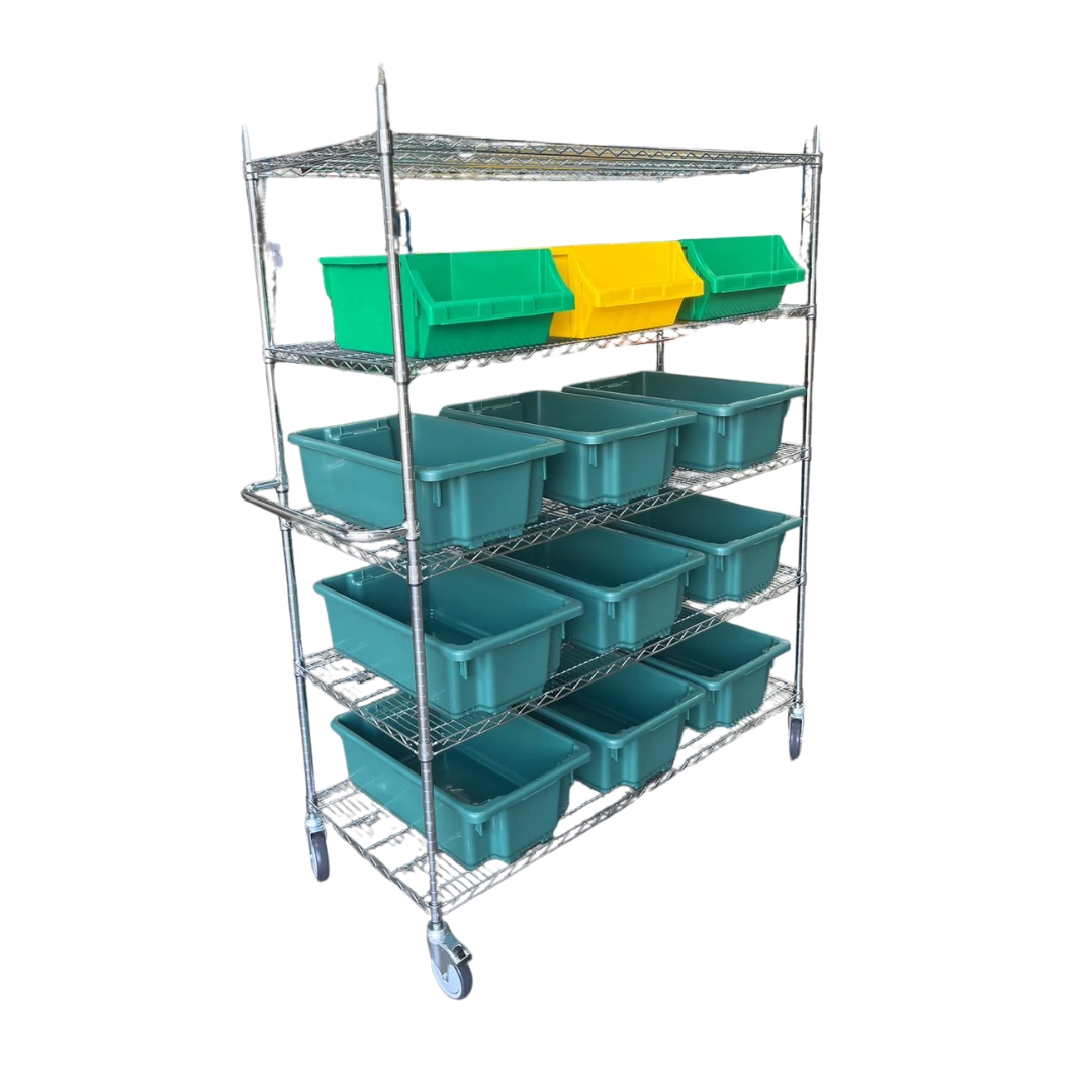 Custom wire chrome shelving trolley by Reflex Equip