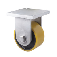 3000kg Rated Heavy duty Castor Cast Iron Wheel - Polyurethane Tyre - 200mm - Plate Fixed - Ball Bearing