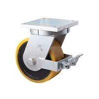 3500kg Rated Heavy Duty Castor Cast Iron Wheel - Polyurethane Tyre - 250mm - Plate Brake - Ball Bearing
