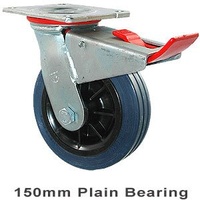 Castor - "H" Series - 230kg - Hi Resilience Wheel - 150mm - Plate Brake - Plain Bearing - ISO