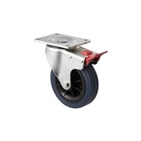 230KG Industrial Hi Resilience Castor - Rubber Tyre - 150mm - Plate Brake - Plain Bearing - NA