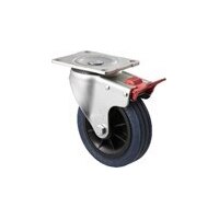 230kg Rated Industrial Hi Resilience Castor - Rubber Tyre - 150mm - Plate Brake - Plain Bearing - ISO