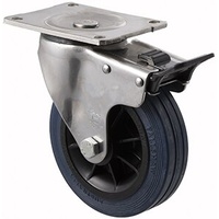 230KG Industrial Hi Resilience Castor - Rubber Tyre - 150mm - Plate Brake - Plain Bearing - NA