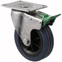 230KG Industrial Hi Resilience Castor - Rubber Tyre - 150mm - Plate Direction Lock - Plain Bearing - NA