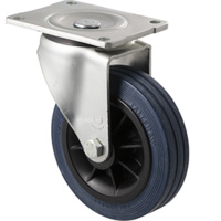 230kg Rated Industrial Hi Resilience Castor - Rubber Tyre - 150mm - Plate Swivel - Roller Bearing - ISO