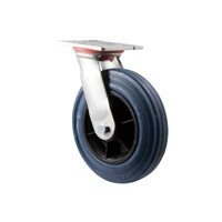 250kg Rated Industrial Hi Resilience Castor - Rubber Tyre - 200mm - Plate Swivel - Roller Bearing - NA