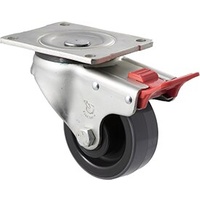 300KG Industrial Polyurethane Castor - Nylon Tyre - 100mm - Plate Brake - Plain Bearing - ISO