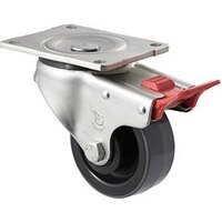 300kg Rated Industrial Polyurethane Castor - Nylon Tyre - 100mm - Plate Brake - Plain Bearing - NA
