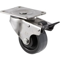 300KG Industrial Polyurethane Castor - Nylon Tyre - 100mm - Plate Brake - Plain Bearing - NA