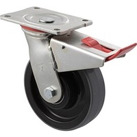 450KG Industrial Polyurethane Castor - Nylon Tyre - 150mm - Plate Brake - Plain Bearing - ISO