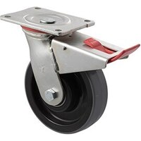 450kg Rated Industrial Polyurethane Castor - Nylon Tyre - 150mm - Plate Brake - Plain Bearing - ISO
